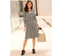 Jerseykleid INSPIRATIONEN "Kleid", Damen, Gr. 46, Normalgrößen, beige (sand, schwarz, bedruckt), Jersey, 95% Polyester, 5% Elasthan, gemustert, mehrfarbig, kurz, V-Ausschnitt, Kleider Jerseykleid (365