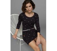 Jerseykleid KANGAROOS, Damen, Gr. 42, N-Gr, schwarz, Single Jersey, Obermaterial: 100% Baumwolle. Gürtel: 100% Baumwolle, bedruckt, kontrastfarbene Details, figurbetont mini, Rundhals, Krempelärmel, K