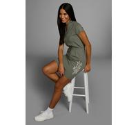 Jerseykleid KANGAROOS, Damen, Gr. 44/46, N-Gr, grün (khaki), Single Jersey, Obermaterial: 95% Baumwolle, 5% Elasthan, bedruckt, unifarben, Po-bedeckend, V-Ausschnitt, Kleider Jerseykleid, im sportlich