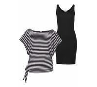 Jerseykleid KANGAROOS, Damen, Gr. 44/46, N-Gr, schwarz-weiß (schwarz, grau, weiß, gestreift), Single Jersey, Obermaterial: 60% Baumwolle, 40% Polyester. Kleid: 95% Baumwolle, 5% Elasthan, geringelt, g