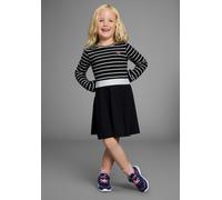 Jerseykleid KANGAROOS "Ringelkleid für kleine Mädchen", Mädchen, Gr. 116/122, N-Gr, schwarz (schwarz, pink), Single Jersey, Obermaterial: 66% Baumwolle, 29% metallisierte Fasern, 5% Elasthan. Untertei