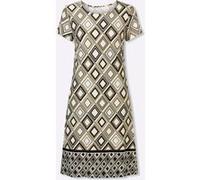 Jerseykleid HEINE "Jersey-Kleid", Damen, Gr. 40, Normalgrößen, schwarz-weiß (khaki, champagner, bedruckt), Jersey, 95% Viskose, 5% Elasthan, bedruckt, gemustert, mehrfarbig, kurz, Rundhals, Kleider Je