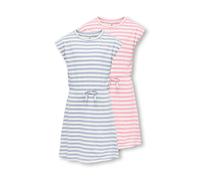Jerseykleid KIDS ONLY "KOGMAY LIFE S/S DRESS JRS 2-PACK", Mädchen, Gr. 110/116, N-Gr, romance rose pack:soft chambray, cloud dancer stripe, Jersey, Obermaterial: 100% Baumwolle, geringelt, gestreift, 