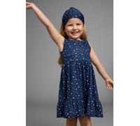 Jerseykleid KIDSWORLD "2tlg. Shirtkleid + Haarband im niedlichen Sternen-Allover", Mädchen, Gr. 92/98, N-Gr, blau (marine sterne), Jersey, Obermaterial: 100% Baumwolle, bedruckt, knieumspielend, Rundh