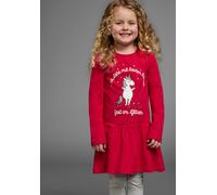 Jerseykleid KIDSWORLD "Einhorn", Mädchen, Gr. 128/134, N-Gr, rot, Jersey, Obermaterial: 95% Baumwolle, 5% Elasthan, bedruckt, ausgestellt kniefrei, Rundhals, abgesteppte Kante, Kleider Jerseykleid, fe