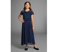 Jerseykleid KIDSWORLD "Festliches Kleid mit Spitze", Mädchen, Gr. 116/122, N-Gr, marine, Jersey, Obermaterial: 90% Polyamid, 10% Elasthan. Futter: 100% Polyester. Unteres Obermaterial: 100% Polyester,