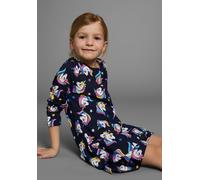 Jerseykleid KIDSWORLD "für kleine Mädchen", Mädchen, Gr. 92/98, N-Gr, blau (marine, bedruckt), Jersey, Obermaterial: 95% Baumwolle, 5% Elasthan, bedruckt, gemustert, kniefrei, Rundhals, Raglanärmel, K
