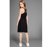 Jerseykleid KIDSWORLD "mit aufwendiger Spitze im Rücken", Mädchen, Gr. 140/146, N-Gr, schwarz, Jersey, Obermaterial: 100% Viskose. Spitze: 100% Baumwolle, unifarben, figurumspielend kniefrei, Rundhals