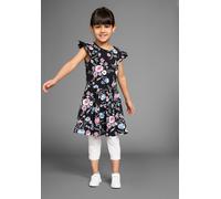 Jerseykleid KIDSWORLD "Shirtkleid im trendigen Allover-Muster", Mädchen, Gr. 104/110, N-Gr, schwarz (schwarz geblümt), Jersey, Obermaterial: 95% Baumwolle, 5% Elasthan, bedruckt, geblümt, ausgestellt