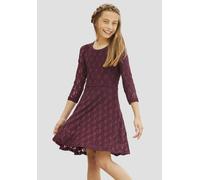 Jerseykleid KIDSWORLD "- Spitzenkleid", Mädchen, Gr. 140/146, N-Gr, rot (bordeaux), Spitze, Obermaterial: 95% Polyester, 5% Elasthan. Futter: 95% Baumwolle, 5% Elasthan, unifarben, ausgestellt knieums