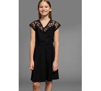 Jerseykleid KIDSWORLD "Viskose-Kleid mit Spitze", Mädchen, Gr. 164/170, N-Gr, schwarz, Jersey, Obermaterial: 95% Viskose, 5% Elasthan. Spitze: 100% Polyester, unifarben, figurumspielend ca. Mitte Knie