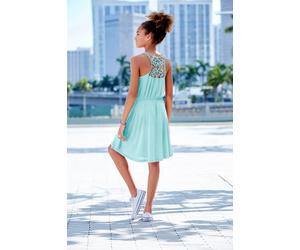 Jerseykleid KIDSWORLD "Viskosekleid für Mädchen", Mädchen, Gr. 140/146, N-Gr, grün (mint), Jersey, Obermaterial: 100% Viskose. Spitze: 100% Baumwolle, figurumspielend kniefrei, Rundhals, Kleider Jerse