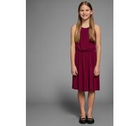 Jerseykleid KIDSWORLD "Viskosekleid für Mädchen", Mädchen, Gr. 176/182, N-Gr, rot (bordeaux), Jersey, Obermaterial: 100% Viskose. Spitze: 100% Baumwolle, unifarben, figurumspielend kniefrei, Rundhals,