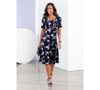 Jerseykleid LADY "Jersey-Kleid", Damen, Gr. 44, Normalgrößen, bunt (marine, flieder, bedruckt), Jersey, 95% Viskose, 5% Elasthan, geblümt, gemustert, mehrfarbig, knielang, Rundhals, Kleider Jerseyklei