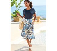 Jerseykleid LASCANA, Damen, Gr. 34, N-Gr, blau (blau, creme, sand bedruckt), Jersey, Obermaterial: 100% Viskose, bedruckt, figurbetont kniefrei, Rundhals, Aufschlag, Kleider Jerseykleid, mit Paperbag-