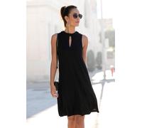 Jerseykleid LASCANA, Damen, Gr. 36, N-Gr, schwarz, Jersey, Obermaterial: 100% Viskose, figurumspielend kniefrei, hoch geschlossener Ausschnitt, Kleider Jerseykleid, in weit schwingender Form, mit Tasc