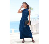 Jerseykleid LASCANA, Damen, Gr. 42, N-Gr, blau (schwarz blau), Jersey, Obermaterial: 100% Viskose, bedruckt, figurumspielend knöchelfrei, hoch geschlossener Ausschnitt, Kleider Jerseykleid, in Maxilän