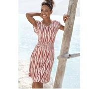 Jerseykleid LASCANA, Damen, Gr. 44, N-Gr, orange (terracotta, creme bedruckt), Jersey, Obermaterial: 100% Viskose, bedruckt, figurumspielend kniefrei, Rundhals, Kleider Jerseykleid, mit breitem Smokbu