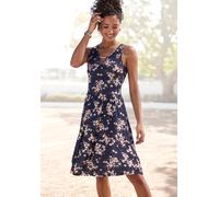 Jerseykleid LASCANA, Damen, Gr. 34, N-Gr, bunt (marine, koralle bedruckt), Jersey, Obermaterial: 100% Viskose, bedruckt, geblümt, casual, figurbetont kniefrei, Rundhals, Kleider, mit Blumendruck, Somm