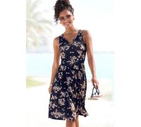 Jerseykleid LASCANA "mit Blumendruck und breiten Trägern", Damen, Gr. 40, N-Gr, bunt (marine, koralle bedruckt), Jersey, Obermaterial: 100% Viskose, bedruckt, geblümt, figurbetont kniefrei, Rundhals, 