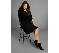 Jerseykleid LAURA SCOTT CURVE, Damen, Gr. 52, N-Gr, schwarz, Jersey, Obermaterial: 94% Viskose, 6% Elasthan, unifarben, Basic, bequem knielang, Kleider Jerseykleid, mit Polo-Kragen und taillierendem T