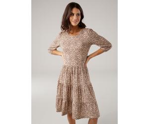 Jerseykleid LAURA SCOTT, Damen, Gr. 34, N-Gr, grau (taupe, geblümt), Single Jersey, Obermaterial: 95% Viskose, 5% Elasthan, geblümt, tailliert kurz, Rundhals, mit innenliegendem Gummizug, Kleider Jers