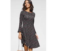 Jerseykleid LAURA SCOTT, Damen, Gr. 42, N-Gr, schwarz (schwarz, geblümt), Jersey, Obermaterial: 95% Viskose, 5% Elasthan, geblümt, figurbetont kniefrei, U-Boot-Ausschnitt, Volant, Kleider Jerseykleid,