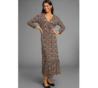 Jerseykleid LAURA SCOTT, Damen, Gr. 46, N-Gr, beige (schwarz, beige, geblümt), Single Jersey, Obermaterial: 95% Viskose, 5% Elasthan, geblümt, figurbetont wadenlang, V-Ausschnitt, mit Gummizug, Kleide