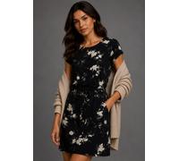 Jerseykleid LAURA SCOTT, Damen, Gr. 46, N-Gr, schwarz (marine, schwarz, geblümt), Single Jersey, Obermaterial: 95% Viskose, 5% Elasthan, geblümt, mini, Rundhals, angeschnitten, Kleider Jerseykleid, fe