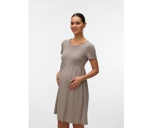 Jerseykleid MAMALICIOUS "MLMIA SS JRS ABK SKATER DRESS NOOS", Damen, Gr. S, N-Gr, beige (moon rock), Jersey, Obermaterial: 95% Baumwolle, 5% Elasthan, unifarben, regular fit Midi, Rundhals, Kleider Je