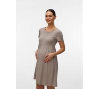Jerseykleid MAMALICIOUS "MLMIA SS JRS ABK SKATER DRESS NOOS", Damen, Gr. XS, N-Gr, beige (moon rock), Jersey, Obermaterial: 95% Baumwolle, 5% Elasthan, unifarben, regular fit Midi, Rundhals, Kleider J