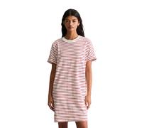 Jerseykleid MARC O'POLO DENIM "aus Heavy Jersey", Damen, Gr. S, Normalgrößen, weiß (dunkelrot), Obermaterial: 100% Baumwolle, gestreift, relaxed fit knielang, Rundhals, normaler Saum, Kleider Jerseykl
