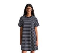 Jerseykleid MARC O'POLO DENIM "aus weichem Organic Cotton", Damen, Gr. L, Normalgrößen, schwarz-weiß (dunkelblau), Obermaterial: 100% Baumwolle, gestreift, relaxed fit knielang, Rundhals, normaler Sau