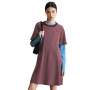 Jerseykleid MARC O'POLO DENIM "aus weichem Organic Cotton", Damen, Gr. S, Normalgrößen, dunkelrot, Obermaterial: 100% Baumwolle, gestreift, relaxed fit knielang, Rundhals, Kleider Jerseykleid (9504296