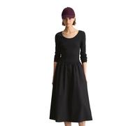 Jerseykleid MARC O'POLO DENIM "mit Baumwoll-Popelinerock", Damen, Gr. XS, Normalgrößen, schwarz, Obermaterial: 96% Baumwolle, 4% Elasthan, unifarben, slim fit wadenlang, Rundhals, Kleider Jerseykleid