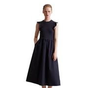 Jerseykleid MARC O'POLO DENIM "mit Baumwoll-Popelinerock", Damen, Gr. XXL, Normalgrößen, blau (blau depths), Obermaterial: 96% Baumwolle, 4% Elasthan, unifarben, straight fit wadenlang, Rundhals, Klei