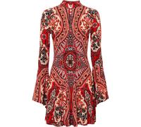 Jerseykleid BONPRIX, Damen, Gr. 32/34 (XS), N-Gr, rot (rot, beige bedruckt), Obermaterial: 95% Polyester, 5% Elasthan, ausgestellt, Kleider Jerseykleid, für eleganten Look, aus Polyester und Elasthan,