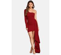 Jerseykleid MODA MINX "Bianca Short Ruffle Dress", Damen, Gr. S, EURO-Größen, rot (weinrot), 100% Polyester, unifarben, kurz, Rundhals, Kleider Jerseykleid, mit raffiniertem Ruffle-Element (94247814-S