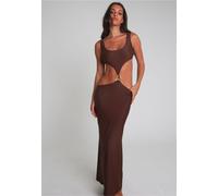 Jerseykleid MODA MINX "Irregular Hoop Long Dress", Damen, Gr. M, braun, 82% Polyamid, 18% Elasthan, unifarben, lang, Rückenausschnitt, Kleider Jerseykleid, mit tollen Cut-Outs (88093628-M) braun