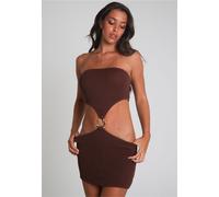 Jerseykleid MODA MINX "SCRUNCH Irregular Hoop", Damen, Gr. S, dunkelbraun, 97% Polyamid, 3% Elasthan, unifarben, kurz, Rundhals, Kleider Jerseykleid, mit tollen Cut Outs (91873309-S) dunkelbraun