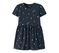 Jerseykleid NAME IT "NMFFILLA SS DRESS BOX PB", Mädchen, Gr. 92, N-Gr, schwarz sapphire, Single Jersey, Obermaterial: 95% Baumwolle, 5% Elasthan, bedruckt, normal, Rundhals, Kleider Jerseykleid (53260