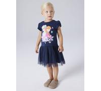 Jerseykleid NAME IT "NMFMEMMA FROZEN SS TULLE DRESS LNOOS WDI", Mädchen, Gr. 98, N-Gr, navy blazer, Jersey, Obermaterial: 67% Polyester, 31% Baumwolle, 2% Elasthan, bedruckt, regular fit normal, Rundh