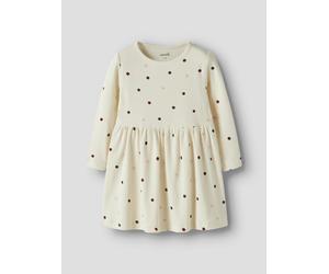 Jerseykleid NAME IT "NMFNUTTI LS DRESS NOOS", Mädchen, Gr. 110, N-Gr, antique weiß aop:dot, Jersey, Obermaterial: 95% Baumwolle, 5% Elasthan, bedruckt, regular fit Midi, Rundhals, Kleider Jerseykleid,