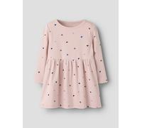 Jerseykleid NAME IT "NMFNUTTI LS DRESS NOOS", Mädchen, Gr. 110, N-Gr, burnished lila aop:hearts, Jersey, Obermaterial: 95% Baumwolle, 5% Elasthan, bedruckt, regular fit Midi, Rundhals, Kleider Jerseyk