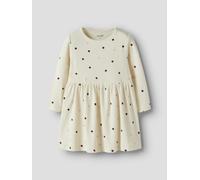 Jerseykleid NAME IT "NMFNUTTI LS DRESS NOOS", Mädchen, Gr. 116, N-Gr, antique weiß aop:dot, Jersey, Obermaterial: 95% Baumwolle, 5% Elasthan, bedruckt, regular fit Midi, Rundhals, Kleider Jerseykleid,