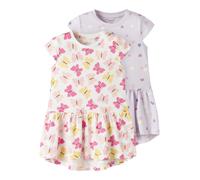 Jerseykleid NAME IT "NMFVIGGA 2P CAPSL DRESS", Mädchen, Gr. 110, N-Gr, bunt (lavender fog pack:hellweiß), Jersey, Obermaterial: 100% Baumwolle, bedruckt, regular fit kurz, Rundhals, Kleider Jerseyklei