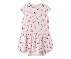 Jerseykleid NAME IT "NMFVIGGA CAPSL DRESS F1 NOOS", Mädchen, Gr. 110, N-Gr, cradle pink aop:cherries, Jersey, Obermaterial: 100% Baumwolle, bedruckt, regular fit kurz, Rundhals, Kleider Jerseykleid, B