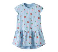 Jerseykleid NAME IT "NMFVIGGA CAPSL DRESS F1 NOOS", Mädchen, Gr. 116, N-Gr, chambray blau aop:striped strawberry, Jersey, Obermaterial: 100% Baumwolle, bedruckt, regular fit kurz, Rundhals, Kleider Je