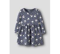Jerseykleid NAME IT "NMFVILISA LS DRESS", Mädchen, Gr. 122, N-Gr, vintage indigo aop:swan princess, Jersey, Obermaterial: 100% Baumwolle, bedruckt, regular fit Midi, Rundhals, Kleider Jerseykleid, Bau
