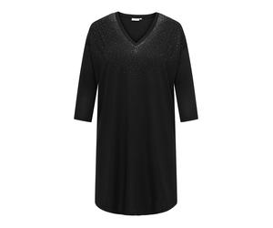 Jerseykleid ONLY CARMAKOMA "CARALBA 3/4 SL V-NECK ABK DRESS JRS", Damen, Gr. M, N-Gr, schwarz (schwarz detail:dusty front), Jersey, Obermaterial: 95% Polyester, 5% Elasthan, unifarben, slim fit, V-Aus